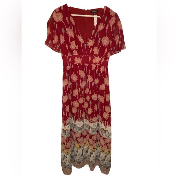 NWT Madewell Tulip Short Sleeve Maxi Dress in Tall Sunflowers Red Multicolor - Picture 5 of 13